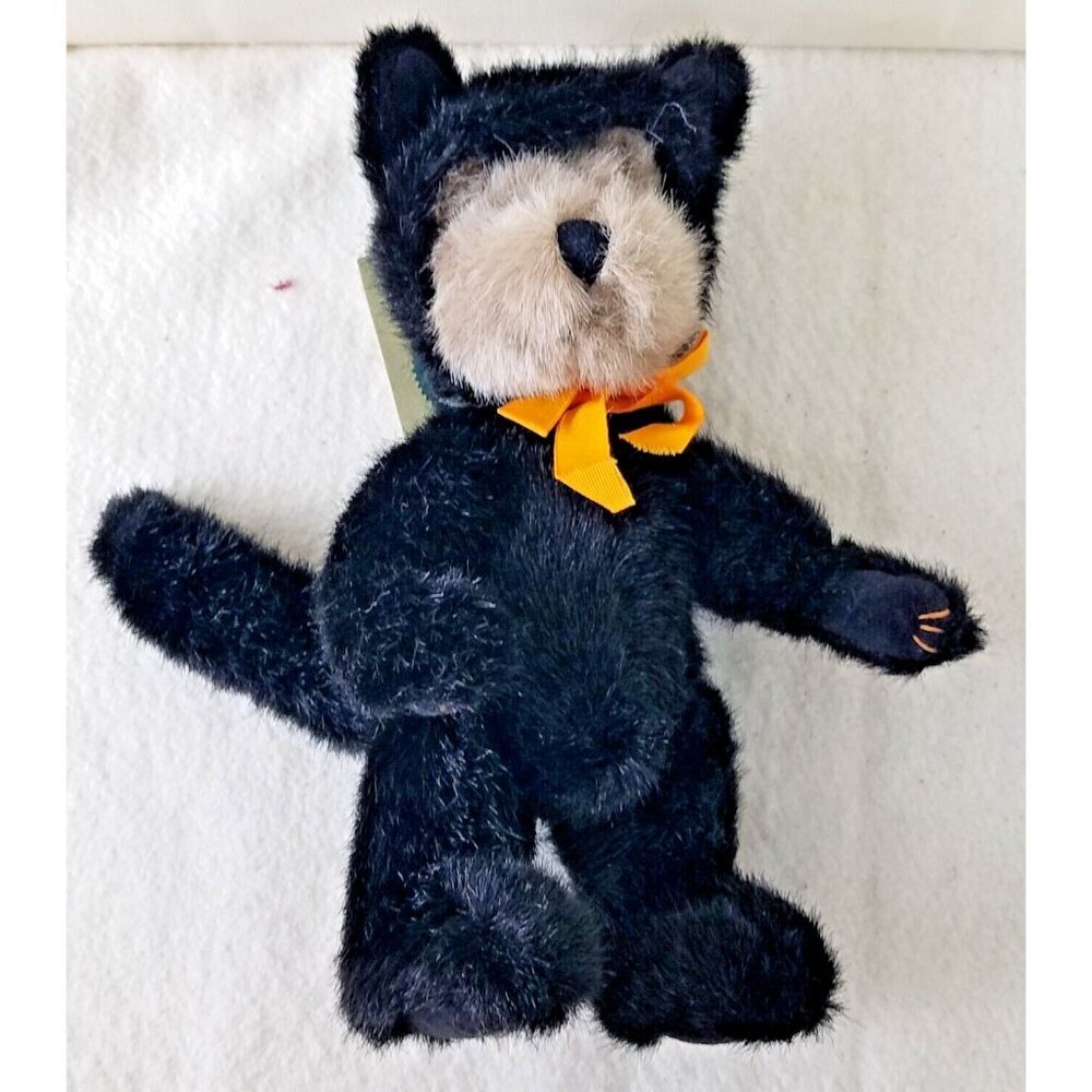 Boyds Bears Puck‎ Plush Black Cat For Halloween orange bow detachable hood nwt